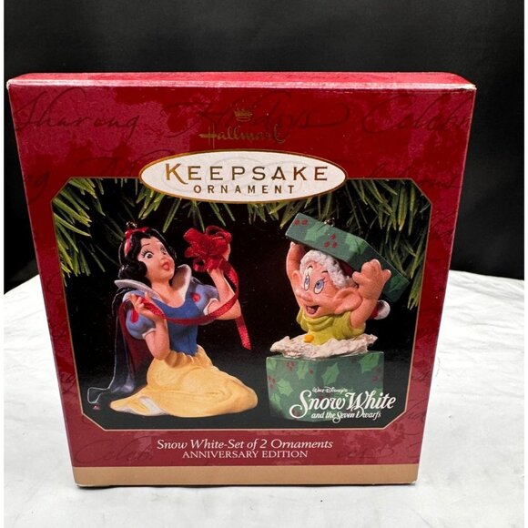 Hallmark Keepsake Ornament Set Of 2 Disney Snow White & Dwarf Anniversary Editio - Picture 1 of 11